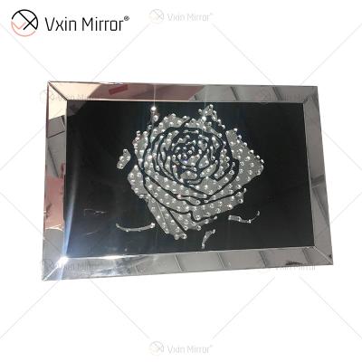 China Modern Home Decor VXin WXMA-28 Glass Frame Mirrored Rose Wall Art Crystal Porcelain Painting Mirror Wall Art for sale