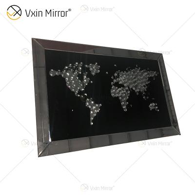 China Modern Home Decor VXin WXPP-20 Glass Frame Mirrored Map Wall Art Crystal Porcelain Painting Mirror Wall Art for sale