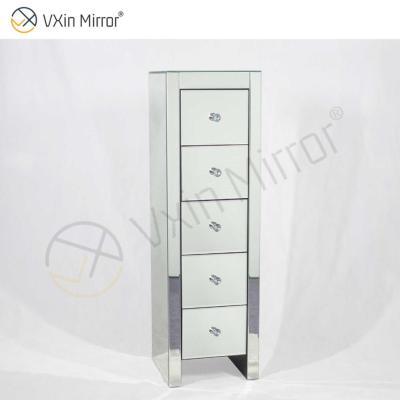 China Vxin Adjustable Mirror WXF-006 Five Drawer Nightstand (Other) Silver Glass Mirrored Bedside Table for sale