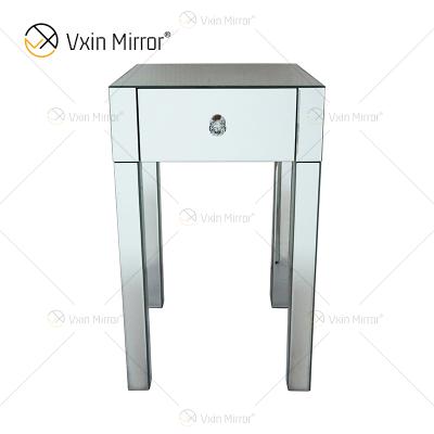 China WXF-046 Modern Silver Crystal Nightstand With (Others) Adjustable Vanity Furniture 1 Drawer Mirrored Bedside Table for sale