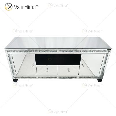 China Vxin Modern Furniture Mirrored Diamond Silver TV Cabinet Crushed Mirror TV Stands With 2 Drawers for sale