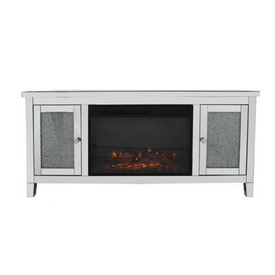 China (Other) Berlin Furniture Crushed Diamond Silver Ornate Adjustable Mirrored TV Fireplace Stands Cabinet with Core for sale