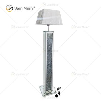 China WXFL-032 modern living room Crystal Floor Standing Lamp silver with shade for hotel mirror lamp for sale