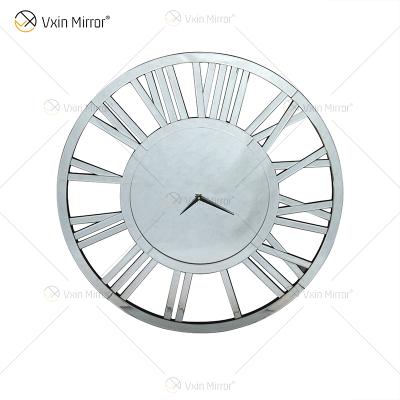 China Decorative Elegant Roman Numeral Mirror Wall Clock 3D Design Antique Wall Style Mirrored Clock WXMC-04 for sale