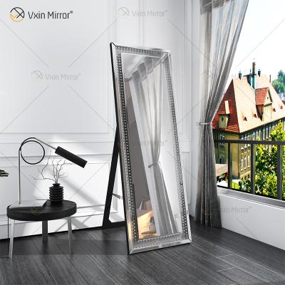 China Rectangle Floor Mirror Contemporary Standing Leaning Or Hanging Wall Mounted Dressing Mirror Crystal Surround Full Body Mirror For Bedroom for sale