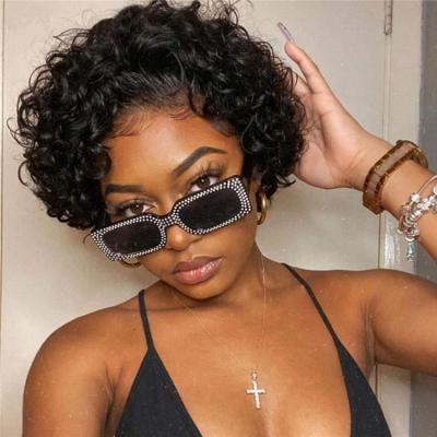 China Hot Raw Indian Curly Virgin Pixie Short Curly Bob 99j Beauty Burgundy Cuticle Aligned Transparent Lace Front Hair Wigs for sale