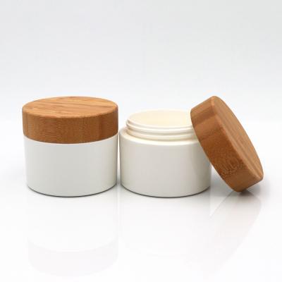 China 100% Recycable Degradable Custom White PLA Plastic Container Packaging Cream Cosmetic Jar With Bamboo Lid for sale