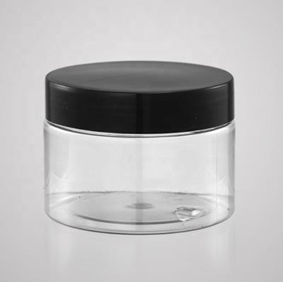 China Recycable 100ml 120ml 150ml 200ml 250ml 300ml 500ml Pet Plastic Jars With Black Lid for sale