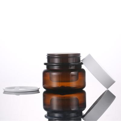 China Recycable Amber Round Pet Plastic Cosmetic Jar With Gold Cap for sale