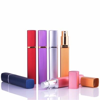 China Recycable Travel 5ml Empty Pocket Easy Refill Aluminum Perfume Atomizer Spray Bottles, Colorful Tube Perfume Glass Spray Bottle for sale