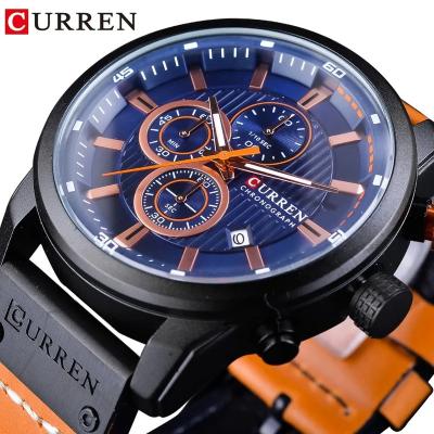 China CURREN Chronograph Watch For Men 8291 Movement Genuine Leather Luxury Mens Quartz Watches Waterproof Male Chronograph Wristwatches for sale