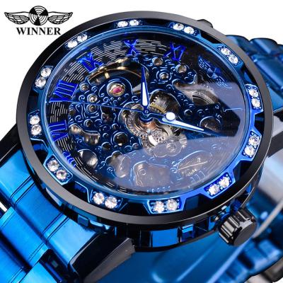 China Mechanical Wristwatches Men Waterproof Watch Skeleton Winner Waterproof Diamond Watch Luminous For Mens Stainless Steel Luxury Mens Watches for sale