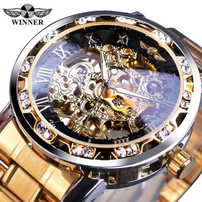 China Winner Waterproof Watch Men Skeleton Mechanical Waterproof Wristwatches Shape Diamond Luminous Gear Movement Royal Design Watches for Men for sale