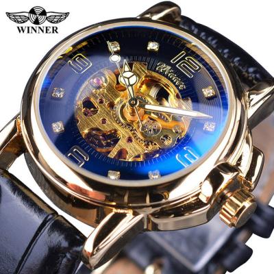 China Lday Luxury Waterproof Genuine Leather Luminous Hands Winner Watch Women Skeleton Mechanical Wristwatches Female Automatic Watch for sale