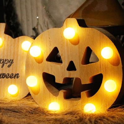 China October Gift Night LED Light Halloween Party Supplies Wooden Pumpkin Bat Ghost Decoration Holiday 31st for sale