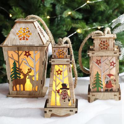 China Wooden Christmas Wooden Gift Supplies Table Centerpiece LED Light Wind Lantern Hanging Decorative Lamp for sale