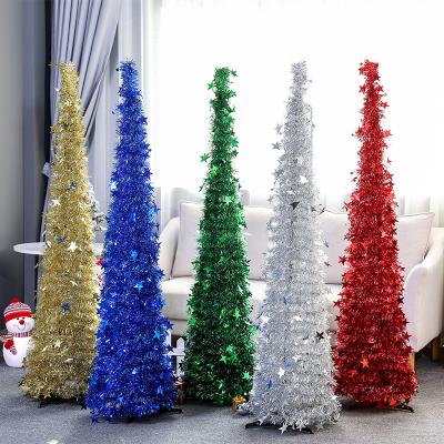 China PET Wholesale Collapsible Christmas Decoration Ornaments Home Party Pre Bed Supplies Artificial Pop Up Tinsel Tree for sale