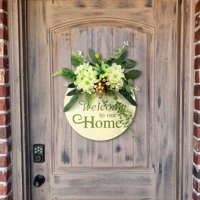 China As Shown Rustic Wood Ornaments Christmas Round Garland Wall Home Decor Hanging Flower Decorative Porch For Front Door Welcome Sign for sale