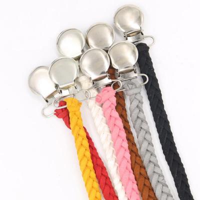 China BPA Free Leather Pacifier Clip Chain Clip Dummy Pacifier Holder Braided Binky Clip Nipple Holder Soother Chain for sale