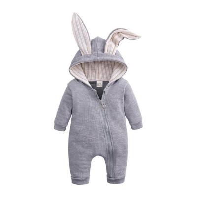 China Baby Winter Romper Cute Design Long Sleeve Cotton Baby Romper Clothes With Rabbit Ear Hat Baby Winter Clothes for sale