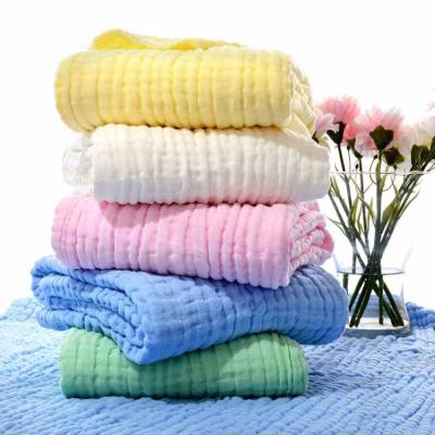 China Solid color 6 layers of gauze baby wraps, cotton newborn bath towels, good absorbent baby blanket for sale