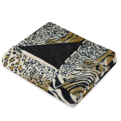 China Cheetah Stripe Safari Disposable Multicolor Natural Patchwork Printed Zebra Raccoon Faux Fur Blanket for sale