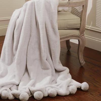 China Disposable made in taupe lint free warmful rabbit warmful variety faux fur pom pom throw blanket for sale