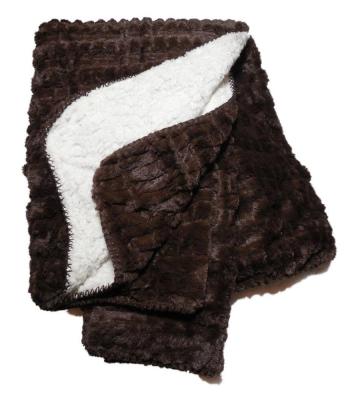 China Disposable Chocolate Brown Luxury Faux Sherpa Faux Mink Throw Reversible Blanket for sale