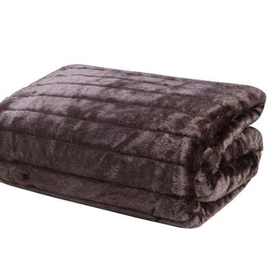 China High Quality Anti-pilling Anti-pilling Mink Striped Pattern Faux Fur Soft Black Throw Blanket for sale