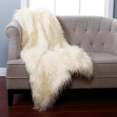 China Best Home Fashion Disposable Ivory Mongolian Faux Lamb Fur Throw Blanket for sale