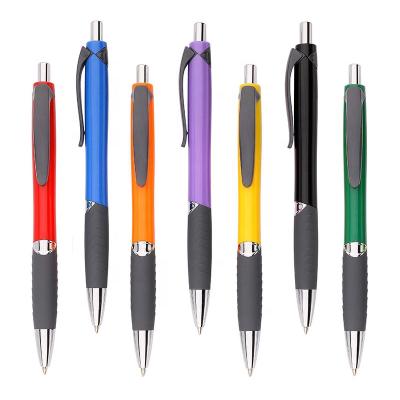 China Normal Logo Custom Solids Colored Ballpen Gray Clip Grip Plastic Ballpen Gift Promotional Ballpoint Pen for sale