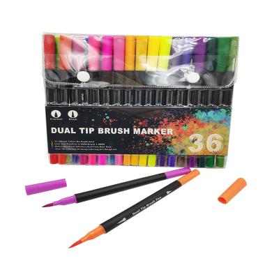 China Teaching+Office+Home School Tip Brush Pen Color Marker Pen 0.4mm Double Triangle Handle Marker Pens Handy Set for sale