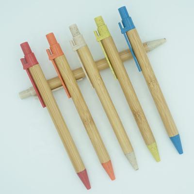 China Eco-Friendly Natural Hot Selling Personalized Wheat Straw Tip Clip Clip Wooden Bamboo Ball Pen With Customized Logo for sale