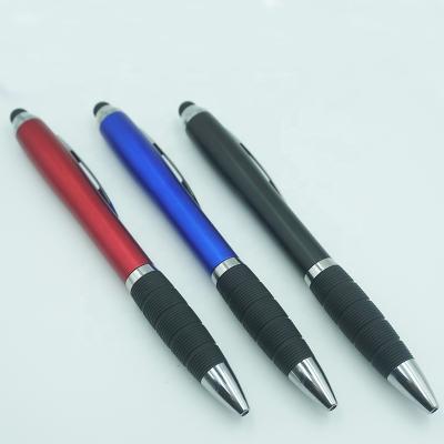 China Laser Full Size Multi Functional Customized Logo 3 in 1 LED Light Soft Touch Stylus Ballpoint Pen for sale