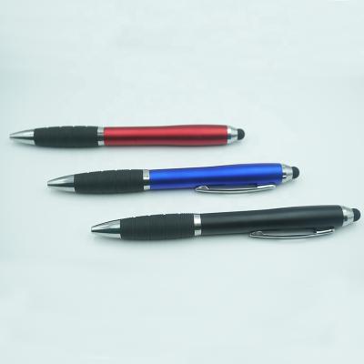 China Normal Custom Logo Laser Multi Function LED Light Up Soft Touch Stylus Ball Pen for sale