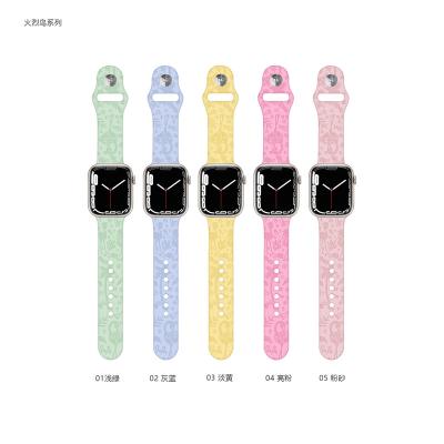 China Luxury Flamingo Bird Sublimation Printing Laser Engraving Apple Watch Band Silicone Strap Smart Watch Band Strap for sale