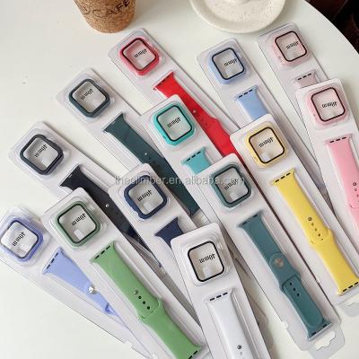 China Flexible Smart Watch Band 38mm 40mm 41mm 42mm 44mm 45mm Women For Apple Watch Silicone Strap Band And Case Silicone Series 7 6 for sale