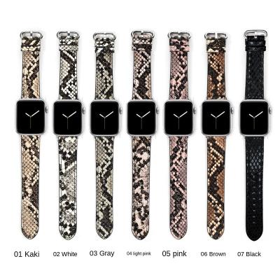 China Low MOQ Leather Watch Band Snake Pattern Apple Watch Bands Leather Strap for sale