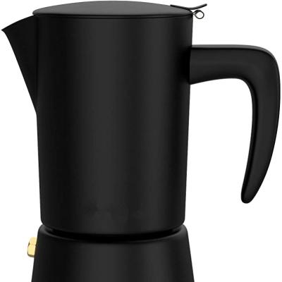 China WITH Italian espresso maker above LID stove, Moka pot made of stainless steel with black, makes 6 cups of espresso for sale