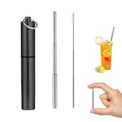 China Disposable Telescopic Reusable Straws Portable Stainless Steel Metal Drinking Straw Collapsible Straw With Case Cleaning Brush for sale