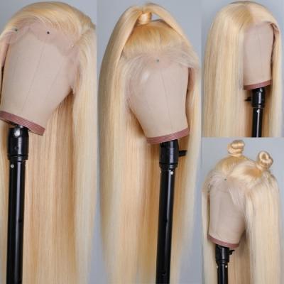 China 100% Sheer Human Hair Lace Frontal 613 Blonde Straight Human Hair Mink Raw Virgin Cuticle Aligned Lace Wig Front Wigs With Baby Hair for sale