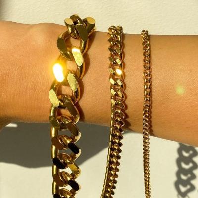 China Fashion Jewelry 3mm 6mm 8mm 12mm Miami Cuban Chain Bracelet CLASSIC Jewelry For Women Men 18K Gold Plated Stainless Bracelets for sale