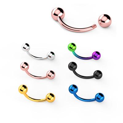 China Wholesale CLASSIC 16G Plated Titanium Simple Tongue Ring Belly Button Ring Banana Eyebrow Piercing Jewelry ASTM F136 Ball Fashion for sale