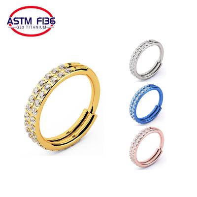 China Cute Hot Sale ASTM F136 Titanium Jewelry Set Zircon Piercing Double Layers Paved Clicker Hinged Nose Ring Earring for sale