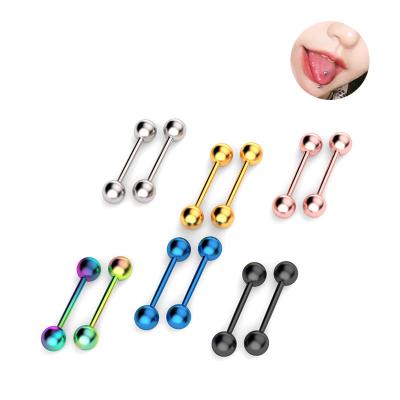 China Wholesale Hiphop 316L Stainless Steel Body Piercing Straight Tongue Ring Fashion Barbell Internally Threaded Piercing Jewelry for sale