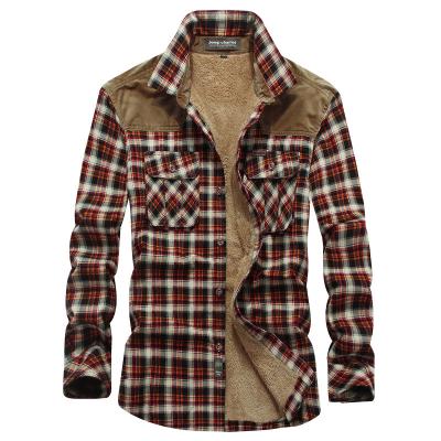 China New Viable Men's Plaid Shirts Thick Warm Cotton Men's Fleece Flannel Shirt Long Sleeves Plus Size for sale