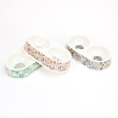 China Sustainable Custom Printed Rounded Ceramic Cat Dog Food Bowl Pet Bowl With Stand for sale