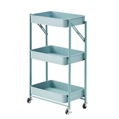 China Multifunctional Universal Steel Vegetable Mobile Metal Cart Kitchen Trolley 3 Tiers Storage Serving Rolling Cart for sale