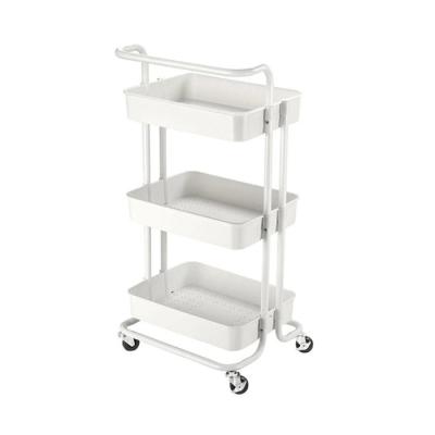 China Kitchen Office Metal Mesh Storage Cart 3 Tier Rolling Tool Cart with Lockable Handles and Wheels for sale