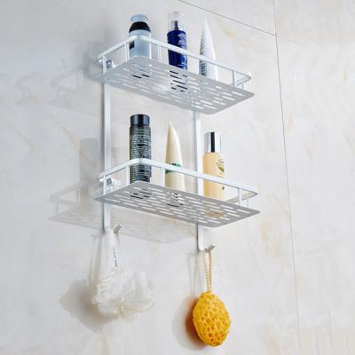 China Sustainable 2 Tier Bathroom Shelf Aluminum Corner Kitchen Storage Rack for sale